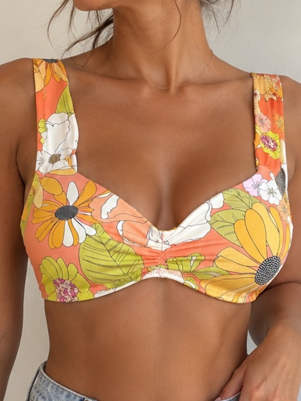 WET Haven Retro Floral Bikini Top S NWT Tie Back Cutout Swim MSRP $78
